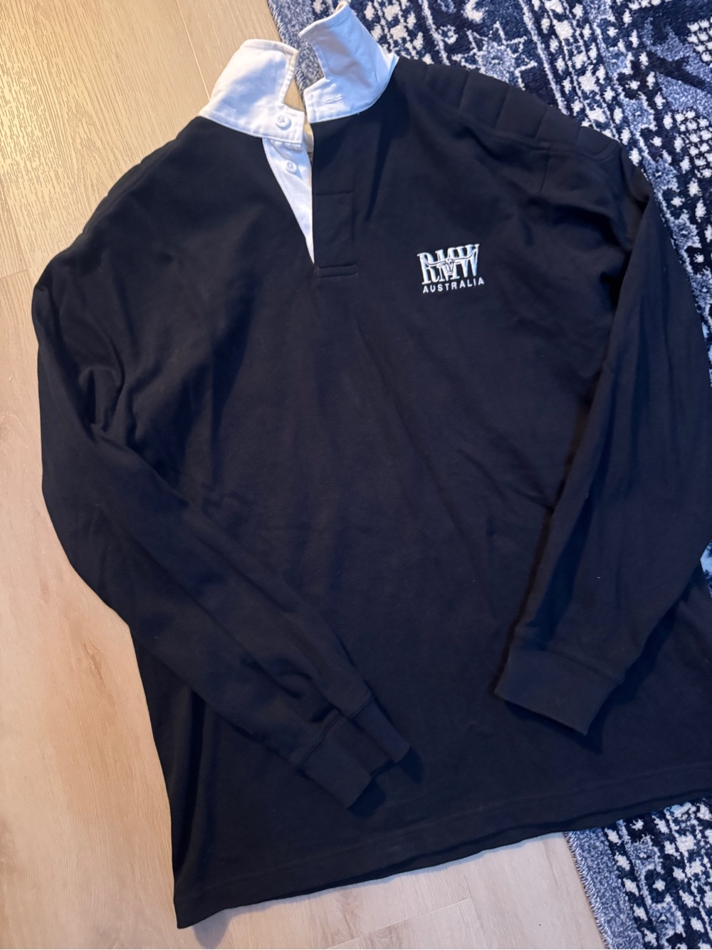 R.M. Williams Black Rugby Shirt with White Collar